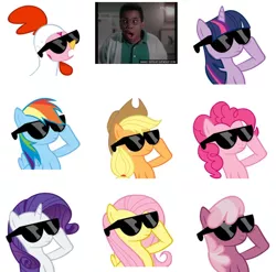 Size: 644x635 | Tagged: applejack, cheerilee, derpibooru import, fluttershy, pinkie pie, ponibooru, rainbow dash, rarity, safe, steve urkel, sunglasses, twilight sparkle