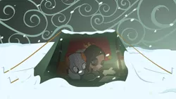 Size: 1920x1080 | Tagged: artist:misteraibo, blizzard, clothes, derpibooru import, flag, lantern, mask, oc, safe, snow, snowfall, sturmpony, tent, unofficial characters only