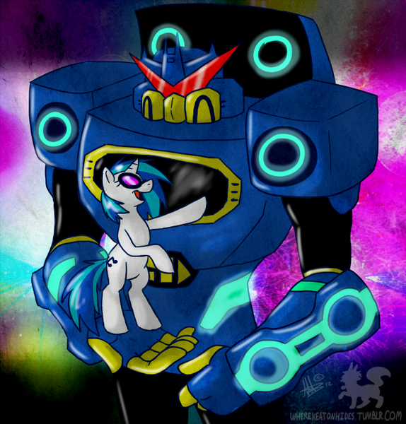 Size: 651x680 | Tagged: artist:thepipefox, crossover, derpibooru import, safe, soundscratch, soundwave, transformers, transformers animated, vinyl scratch