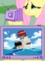 Size: 565x774 | Tagged: safe, derpibooru import, fluttershy, pony, exploitable meme, meme, monkey d luffy, one piece, shanks, tv meme