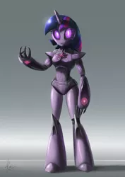 Size: 751x1063 | Tagged: safe, artist:raikoh, derpibooru import, twilight sparkle, anthro, robot, looking at you, mecha, smiling, solo, twibot
