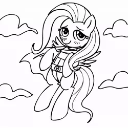 Size: 945x945 | Tagged: safe, artist:166, artist:megasweet, derpibooru import, fluttershy, pegasus, pony, black and white, crossover, dc comics, grayscale, lineart, monochrome, power girl, solo