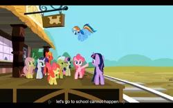 Size: 1024x640 | Tagged: safe, derpibooru import, screencap, apple bloom, big macintosh, bon bon, fluttershy, granny smith, pinkie pie, rainbow dash, rarity, sweetie drops, twilight sparkle, earth pony, pony, the last roundup, male, stallion, youtube caption