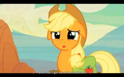 Size: 1024x640 | Tagged: applejack, derpibooru import, safe, screencap, solo, the last roundup, youtube caption