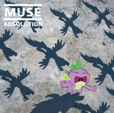 Size: 400x396 | Tagged: safe, artist:doctorxfizzle, derpibooru import, spike, ponified, dragon, pony, absolution, album cover, hipgnosis, muse, parody, ponified album cover