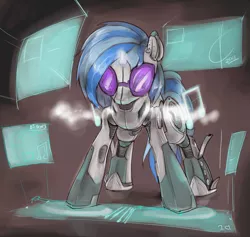 Size: 1556x1475 | Tagged: android, artist:valcron, derpibooru import, female, gynoid, robot, safe, solo, vinyl scratch