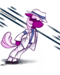 Size: 666x826 | Tagged: dead source, safe, artist:crabmeatstick, derpibooru import, cheerilee, earth pony, pony, bipedal, clothes, crossover, female, hat, michael jackson, smooth criminal, solo, suit