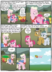 Size: 796x1098 | Tagged: safe, artist:kturtle, derpibooru import, cloudy quartz, granny pie, igneous rock pie, pinkie pie, earth pony, pegasus, pony, comic:the story of granny pie, cart, comic, covered wings, crying, eyes closed, female, filly, flying, glasses, heart, kiss on the head, male, mare, mouth hold, pie family, pinkamena diane pie, quartzrock, sad, stallion