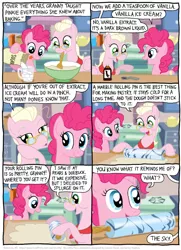 Size: 790x1094 | Tagged: safe, artist:kturtle, derpibooru import, granny pie, pinkie pie, snips, earth pony, pegasus, pony, comic:the story of granny pie, bowl, comic, dough, duo, female, filly, glasses, kitchen, mare, mouth hold, rolling pin, rule 63, spoon, sugar, vanilla extract