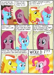 Size: 791x1092 | Tagged: safe, artist:kturtle, derpibooru import, carrot cake, cup cake, pinkie pie, earth pony, pony, comic:the story of granny pie, cherry, cherry on top, comic, cupcake, female, food, male, mare, pinkamena diane pie, sproing, stallion, the cakes