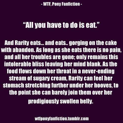 Size: 500x500 | Tagged: belly, cake, derpibooru import, eating, fanfic, fat, food, impossibly large belly, inflation, questionable, rarity, text, weight gain, wtf pony fanfiction