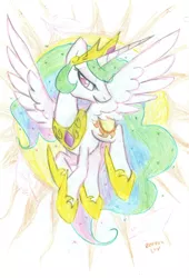 Size: 2028x2988 | Tagged: artist:banami-luv, derpibooru import, high res, princess celestia, safe, solo, traditional art