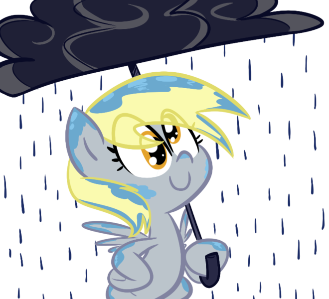 Size: 770x700 | Tagged: safe, artist:tess, derpibooru import, derpy hooves, pegasus, pony, cloud, female, mare, rain, simple background, solo, transparent background, umbrella, wet mane