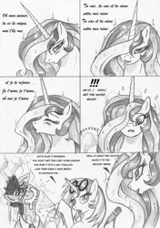 Size: 845x1200 | Tagged: artist:leovictor, bedroom eyes, blushing, comic, derpibooru import, doctor whooves, drool, eyes closed, hair over one eye, je t'aime, looking at you, open mouth, princess celestia, safe, sexy, singing, smiling, song reference, sparkles, steam, stupid sexy celestia, time turner, vinyl scratch, water