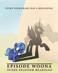 Size: 1024x1292 | Tagged: safe, artist:ambrosebuttercrust, derpibooru import, nightmare moon, princess luna, pony, cute, duality, duo, movie poster, parody, shadow, star wars, woona