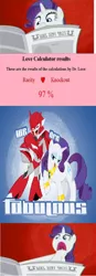 Size: 644x1848 | Tagged: abstract background, comic, crossover shipping, derpibooru import, edit, edited screencap, female, i'll destroy her, knock out, love calculator, male, newspaper, ponyville confidential, rarity, safe, screencap, screencap comic, shipping, solo, straight, transformers, transformers prime