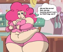 Size: 1440x1194 | Tagged: artist:tricornking, artist:woot, bbw, belly, belly button, breasts, busty pinkie pie, chubbie pie, cleavage, clothes, derpibooru import, fat, female, humanized, impossibly large butt, muffin top, obese, piggy pie, pinkie pie, pudgy pie, ssbbw, suggestive, torn clothes, wardrobe malfunction, weight gain