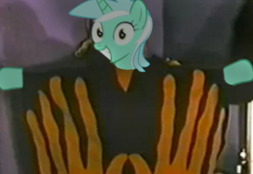 Size: 518x357 | Tagged: safe, derpibooru import, lyra heartstrings, pony, unicorn, background pony, female, hand, irrational exuberance, manos the hands of fate, mare, smiling, that pony sure does love hands