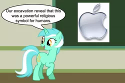 Size: 887x588 | Tagged: safe, derpibooru import, lyra heartstrings, pony, apple, apple (company), chalkboard, human studies101 with lyra, lyra got it right, machintosh, meme