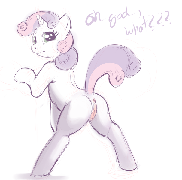 Size: 1192x1180 | Tagged: explicit, artist:ponyparty, derpibooru import, sweetie belle, anus, female, foalcon, from behind, image, nudity, plot, png, presenting, raised tail, scrunchy face, solo, solo female, tail, underage, vagina