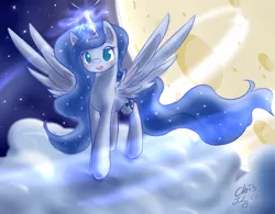 Size: 1920x1500 | Tagged: dead source, safe, artist:xcopyen002, derpibooru import, princess luna, alicorn, pony, cloud, cloudy, female, moon, solo