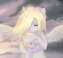Size: 1135x1051 | Tagged: safe, artist:v-invidia, derpibooru import, derpy hooves, dinky hooves, pegasus, pony, comforting, crying, duo, epic derpy, equestria's best mother, eyes closed, female, hug, mare, mother and daughter