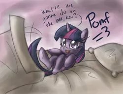 Size: 3300x2550 | Tagged: artist:leadhooves, bed, derpibooru import, filly, foal, high res, on back, pomf, safe, twilight sparkle, what are we gonna do on the bed?