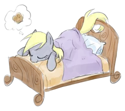 Size: 900x800 | Tagged: safe, artist:equestria-prevails, derpibooru import, derpy hooves, pegasus, pony, bed, dream, female, mare, muffin, simple background, sleeping, solo, transparent background