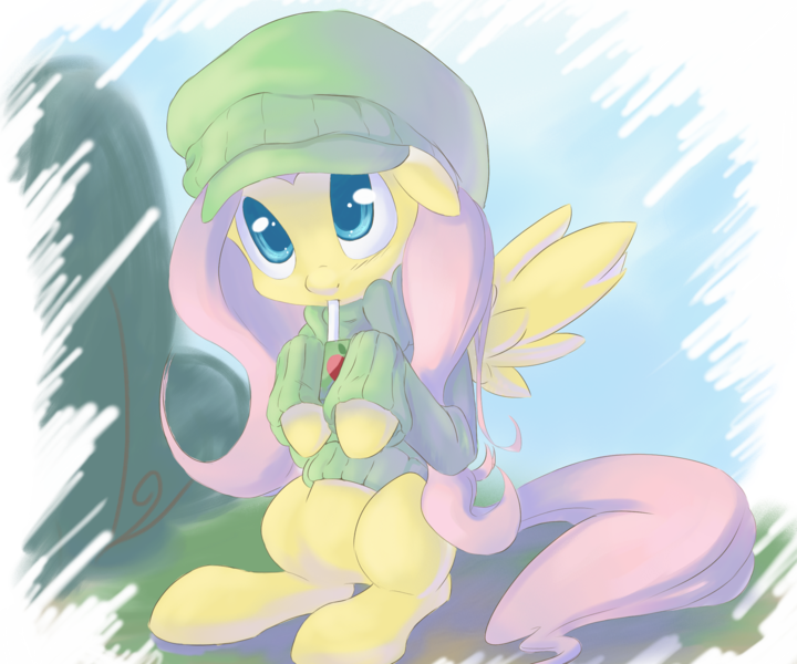 Size: 2400x2000 | Tagged: safe, artist:chingilin, derpibooru import, fluttershy, pegasus, pony, bottomless, clothes, cute, drink, hat, high res, juice box, partial nudity, shyabetes, solo, sweater, sweatershy