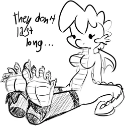 Size: 706x708 | Tagged: artist:sweethd, clothes, derpibooru import, dialogue, dragon, feet, monochrome, oc, oc:dragon dip, safe, simple background, socks, toes, unofficial characters only, white background