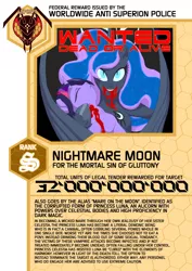 Size: 1074x1517 | Tagged: artist:terry, blood, derpibooru import, grimdark, nightmare moon, princess luna, twilight sparkle, vampire, wanted, wanted poster