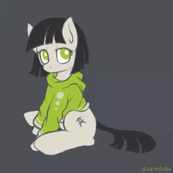 Size: 1600x1600 | Tagged: artist:swaetshrit, clothes, derpibooru import, hoodie, looking at you, oc, ponified, safe, simple background, sitting, solo, sweater, teien, unofficial characters only