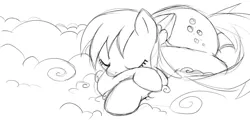 Size: 1280x616 | Tagged: safe, artist:sweethd, derpibooru import, derpy hooves, pegasus, pony, cloud, cloudy, female, mare, monochrome, sleeping, solo