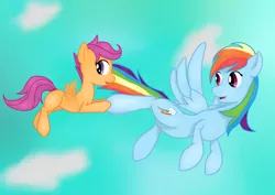 Size: 4092x2893 | Tagged: artist:sidhenearlahi, derpibooru import, rainbow dash, safe, scootaloo, scootaloo can fly