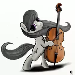 Size: 1000x1000 | Tagged: safe, artist:poussieredelune, derpibooru import, octavia melody, earth pony, pony, bipedal, cello, female, looking at you, mare, missing accessory, musical instrument, smiling, solo, standing, windswept mane
