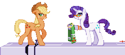 Size: 454x202 | Tagged: applejack, artist:renaturnip, derpibooru import, glasses, pixel art, rarity, rarity's glasses, safe, simple background, towel, transparent background