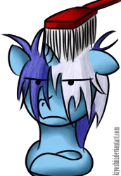 Size: 352x513 | Tagged: safe, artist:kiyoshiii, derpibooru import, minuette, pony, unicorn, brushie, crossed arms, eye clipping through hair, toothbrush, unamused