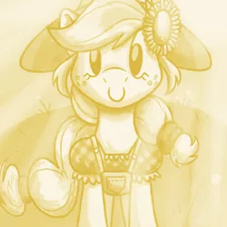 Size: 900x900 | Tagged: applejack, artist:blimpslap, clothes, derpibooru import, flower, flower in hair, looking at you, monochrome, safe, solo