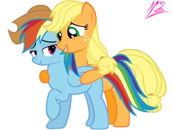 Size: 8000x6000 | Tagged: safe, artist:nightmaremoons, derpibooru import, applejack, rainbow dash, absurd resolution, appledash, bedroom eyes, female, hug, lesbian, shipping, simple background