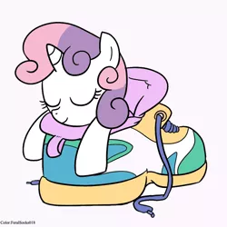 Size: 1000x1000 | Tagged: artist:madmax, characters inside shoes, cute, derpibooru import, safe, shoes, sneakers, sweetie belle