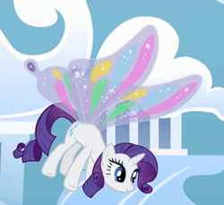 Size: 600x550 | Tagged: animated, butt wings, cropped, derpibooru import, glimmer wings, loop, rarity, safe, screencap, solo, sonic rainboom (episode), talking, wings