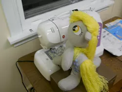 Size: 1024x768 | Tagged: safe, artist:eratosofcyrene, derpibooru import, derpy hooves, pegasus, pony, female, irl, mare, photo, plushie, sewing machine, solo