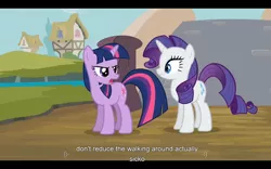 Size: 1024x640 | Tagged: derpibooru import, it's about time, rarity, safe, screencap, twilight sparkle, youtube caption