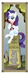 Size: 1500x3882 | Tagged: safe, artist:icaron, derpibooru import, prince blueblood, rarity, pony, unicorn, blueabuse, crossover, duo, female, grave, gravestone, implied death, implied murder, mare, show accurate, solo, stretching portrait, the haunted mansion