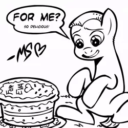 Size: 945x945 | Tagged: artist:megasweet, birthday, cake, derpibooru import, eva, monochrome, oc, safe, unofficial characters only