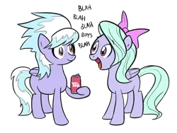 Size: 1280x960 | Tagged: safe, artist:elslowmo, derpibooru import, cloudchaser, flitter, pegasus, pony, blah, blah blah blah, dialogue, duo, duo female, female, hoof hold, looking at each other, mare, open mouth, simple background, smiling, standing, tab, talking, transparent background