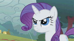Size: 500x281 | Tagged: angry, angry eyes, animated, derpibooru import, look before you sleep, rain, rarity, safe, screencap, solo