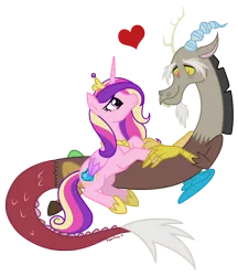 Size: 1538x1780 | Tagged: artist:papercutpony, crack shipping, derpibooru import, discodance, discord, female, heart, infidelity, love, male, princess cadance, princess cheatdance, safe, shipping, simple background, straight, transparent background