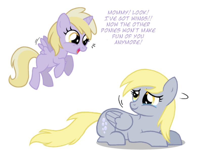 Size: 800x609 | Tagged: safe, artist:flausch-katzerl, derpibooru import, derpy hooves, dinky hooves, alicorn, pony, alicornified, crying, cute, dinkabetes, dinkycorn, equestria's best daughter, race swap, tears of joy