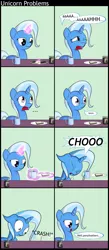 Size: 1000x2286 | Tagged: safe, artist:subjectnumber2394, derpibooru import, trixie, pony, unicorn, ..., comic, crashing, female, mare, mr bean, pinecone, sneezing